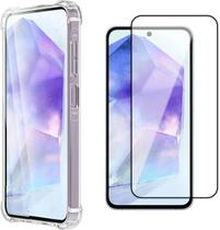 Kit Capa Capinha Para Samsung Galaxy A55 Case Air Anti Impacto Transparente + Película De Vidro Temperado 3d Full Cover