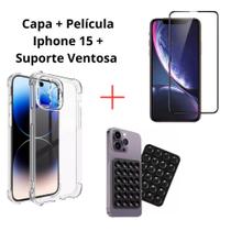 kit Capa capinha+ Pelicula 9d compatível Iphone 15 + Suporte Ventosa