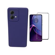 Kit Capa Capinha Silicone Aveludada + Película Tela Toda Vidro 3D Para Moto G84