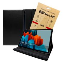 Kit Capa Capinha Tablet Galaxy TAB S7 FE T730 T735 12.4 Couro Giratória Espaço Caneta + Pelicula
