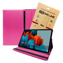 Kit Capa Capinha Tablet Galaxy TAB S7 FE T730 T735 12.4 Couro Giratória Espaço Caneta + Pelicula