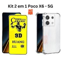 Kit Capa Capinha Transparente Anti Impacto + Película de Cerâmica Fosca Para Xiaomi Poco X6 5G