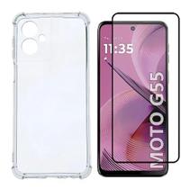 Kit Capa Capinha Transparente Anti-Impactos + Película 3D de Vidro Para Motorola Moto G55