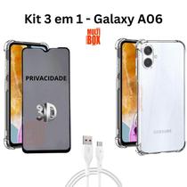 Kit Capa Capinha Transparente Anti Impactos + Película 3D Privacidade + Cabo UBS Tipo C Para Samsung Galaxy A06