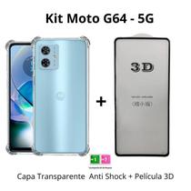 Kit Capa Capinha Transparente Anti Shock + Película 3D de Vidro Para Motorola Moto G64