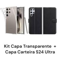 Kit Capa Capinha Transparente + Capa Carteira Preto Para Samsung S24 Ultra