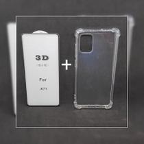 Kit capa capinha transparente com bordas e película 3D 9D full cover Samsung a71