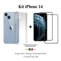 Kit Capa Capinha Transparente para Iphone 14 + 2UN Películas 3D Vidro Tela Frontal