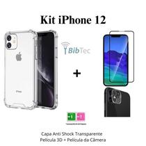 Kit Capa Capinha Transparente + Película 3D Vidro Privacidade + Película Câmera Traseira para Iphone 12