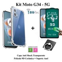 Kit Capa Capinha Transparente + Película Cerâmica + Anel Suporte para Moto G34 Kit Capa Capinha Transparente + Película Cerâmica + Anel Suporte para Moto G34