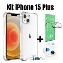 Kit Capa Capinha Transparente + Película Cerâmica + Película Câmera Traseira para Iphone 15 Plus Kit Capa Capinha Transparente + Película Cerâmica + Película Câmera Traseira para Iphone 15 Plus