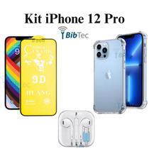 Kit Capa Capinha Transparente + Película de Cerâmica Fosca + Fone de Ouvido para Iphone 12 Pro