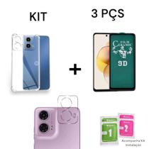 Kit Capa Capinha Transparente + Película De Cerâmica + Película 3D Câmera Para Moto G04