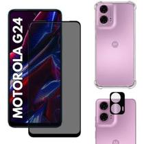 Kit Capa Capinha Transparente + Película Privacidade 3D Vidro + Película de Câmera para Moto G24 Kit Capa Capinha Transparente + Película Privacidade 3D Vidro + Película de Câmera para Moto G24