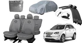 Kit Capa Captiva 08-12 Couro Cinza + Cobrir Carro + Brinde