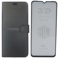 Kit Capa Carteira Compatível c/ Motorola E13 + Película 3D