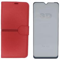 Kit Capa Carteira Compatível c/ Motorola E22 + Película 3D