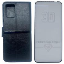 Kit Capa Carteira Compatível c/ Motorola Edge 30 Neo + Película 3D