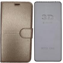Kit Capa Carteira Compatível c/ Motorola G84 + Película 3D