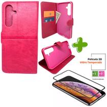 Kit Capa Carteira Compatível c/ Samsung S24 FE + Película 3D