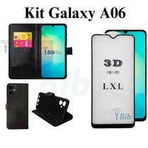 Kit Capa Carteira Flip para Samsung Galaxy A06 + Película Frontal 3D de Vidro