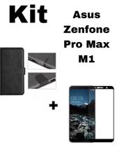 Kit Capa Carteira Flip + Pelicula 3D Asus Zenfone Pro Max M1 Preto - MBOX