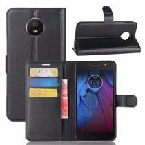 Kit Capa Carteira Moto G5s Plus Xt1802 Preta + Película