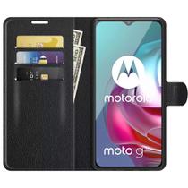 Kit Capa Carteira Motorola Moto G10 G30 Case Flip Preto + Película Privacidade Anti Spy 3D