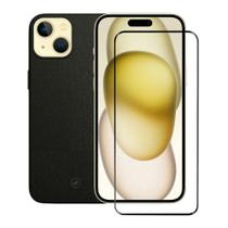 Kit Capa case capinha Couro Dual Preta e Pelicula Coverage 5D Pro Preta para IPhone 15 - Gshield