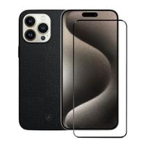 Kit Capa case capinha Couro Dual Preta e Pelicula Coverage 5D Pro Preta para iPhone 15 Pro - Gshield