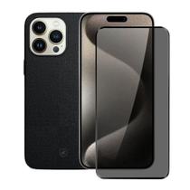 Kit Capa case capinha Couro Dual Preta e Película Defender Pro Privacidade para iPhone 15 Pro - Gshield