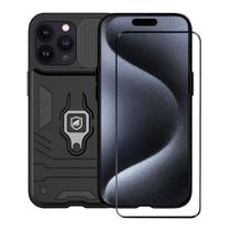 Kit Capa case capinha Defender e Pelicula Coverage 5D Pro Preta para iPhone 15 Pro - Gshield