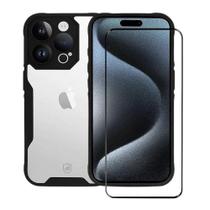Kit Capa case capinha Dual Shock Sense e Pelicula Coverage 5D Pro Preta para iPhone 15 Pro - Gshield