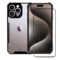 Kit Capa case capinha Dual Shock X e Pelicula Coverage 5D Pro Preta para iPhone 15 Pro Max - Gshield