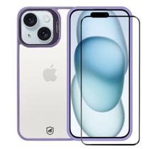 Kit Capa case capinha Gravity Lilás e Pelicula Coverage 5D Pro Preta para iPhone 15 - Gshield