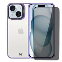 Kit Capa case capinha Gravity Lilás e Pelicula Defender Pro Privacidade para iPhone 15 - Gshield