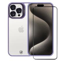 Kit Capa case capinha Gravity Lilás e Pelicula Ultra Glass para iPhone 15 Pro Max - Gshield