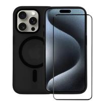 Kit Capa case capinha Magsafe Pro Preta e Película Coverage 5D Pro Preta para iPhone 15 Pro - Gshield