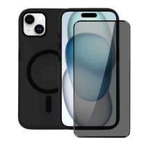 Kit Capa case capinha Magsafe Pro Preta e Pelicula Defender Pro Privacidade para iPhone 15 Plus - Gshield