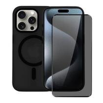 Kit Capa case capinha Magsafe Pro Preta e Película Defender Pro Privacidade para iPhone 15 Pro - Gshield Kit Capa case capinha Magsafe Pro Preta e Película Defender Pro Privacidade para iPhone 15 Pro - Gshield