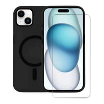 Kit Capa case capinha Magsafe Pro Preta e Película Nano Vidro para iPhone 15 Plus - Gshield