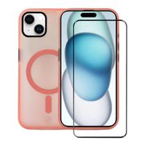 Kit Capa case capinha Magsafe Pro Rosa e Pelicula Coverage 5D Pro Preta para iPhone 15 Plus - Gshield