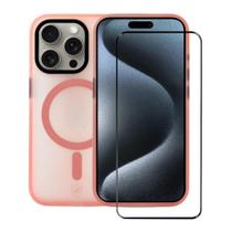 Kit Capa case capinha Magsafe Pro Rosa e Película Coverage 5D Pro Preta para iPhone 15 Pro - Gshield
