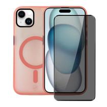 Kit Capa case capinha Magsafe Pro Rosa e Película Defender Pro Privacidade para iPhone 15 Plus - Gshield