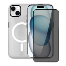 Kit Capa case capinha Magsafe Pro Transparente e Película Defender Pro Privacidade para iPhone 15 - Gshield