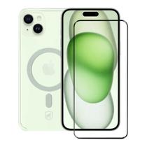 Kit Capa case capinha Magsafe Transparente e Pelicula Coverage 5D Pro Preta para iPhone 15 Plus - Gshield