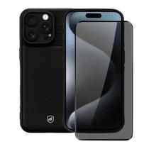 Kit Capa case capinha Symetric Preta e Película Defender Pro Privacidade para iPhone 15 Pro - Gshield