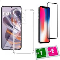 Kit Capa Case Compatível Capinha Para Motorola Moto G75 Anti Impacto Reforçada Silicone Transparente Flexível e Pelicula De Vidro Temperado 3D 9H