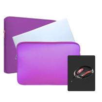 Kit Capa Case para Notebook 17 polegadas Luva Roxa + Mouse Led c/ Fio + Mouse Pad Preto