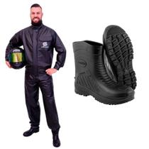 Kit Capa Chuva Pvc Motoqueiro Motoboy Impermeável + Bota Pvc Stradeiro Vonder